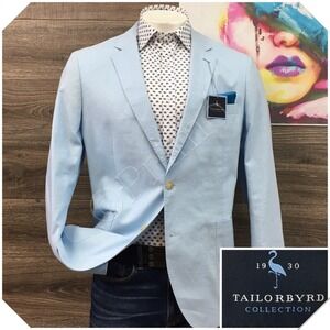 NEW! TAILORBYRD Mens Linen Blazer Sport Coat Casual Jacket Size 46L Blue Suit
